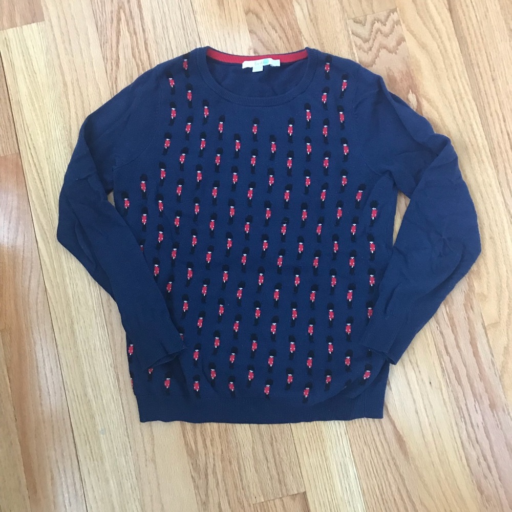 Wool-Blend Navy Sweater with Red Accent Pattern
